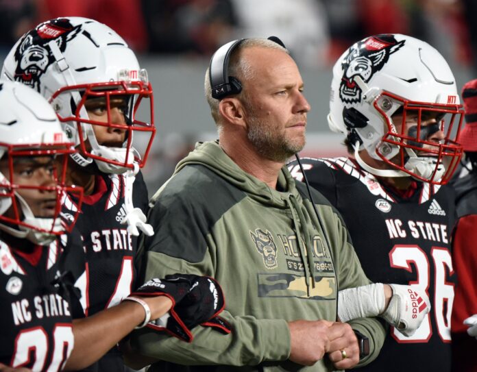 Dave Doeren prepares for the first half against the Virginia Tech Hokies.