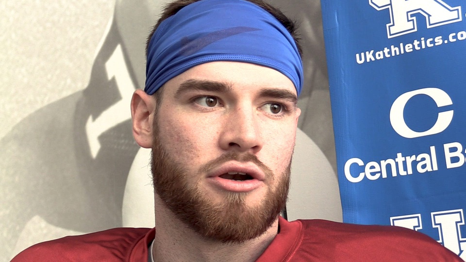 Kentucky Wildcats QB Devin Leary talks to the media after spring practice.