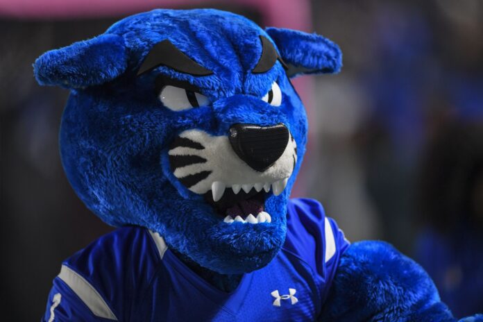 The Georgia State Panthers mascot on the field during the game against the Appalachian State Mountaineers.