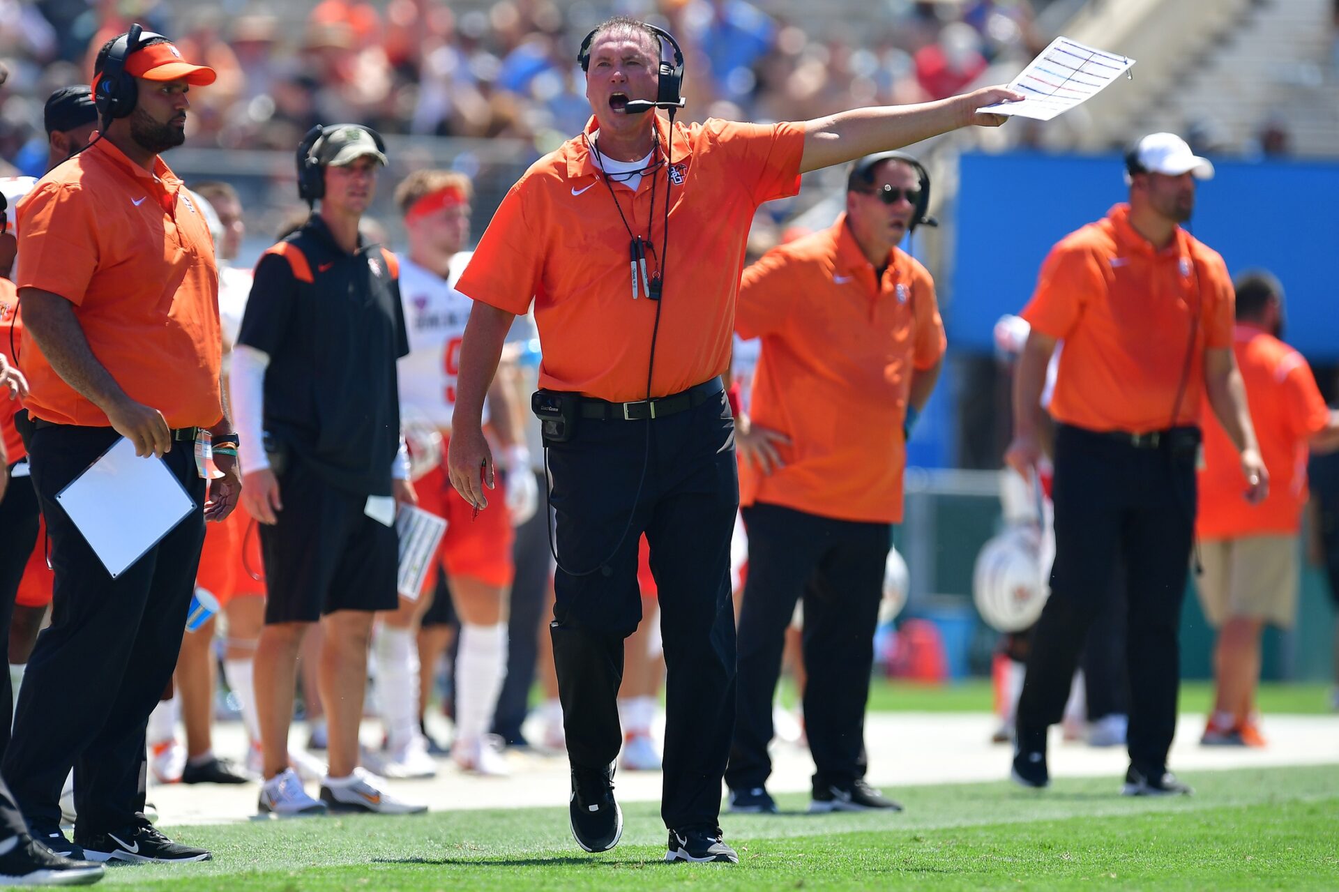 Bowling Green head coach Scot Loeffler reacts to the officials after a call.