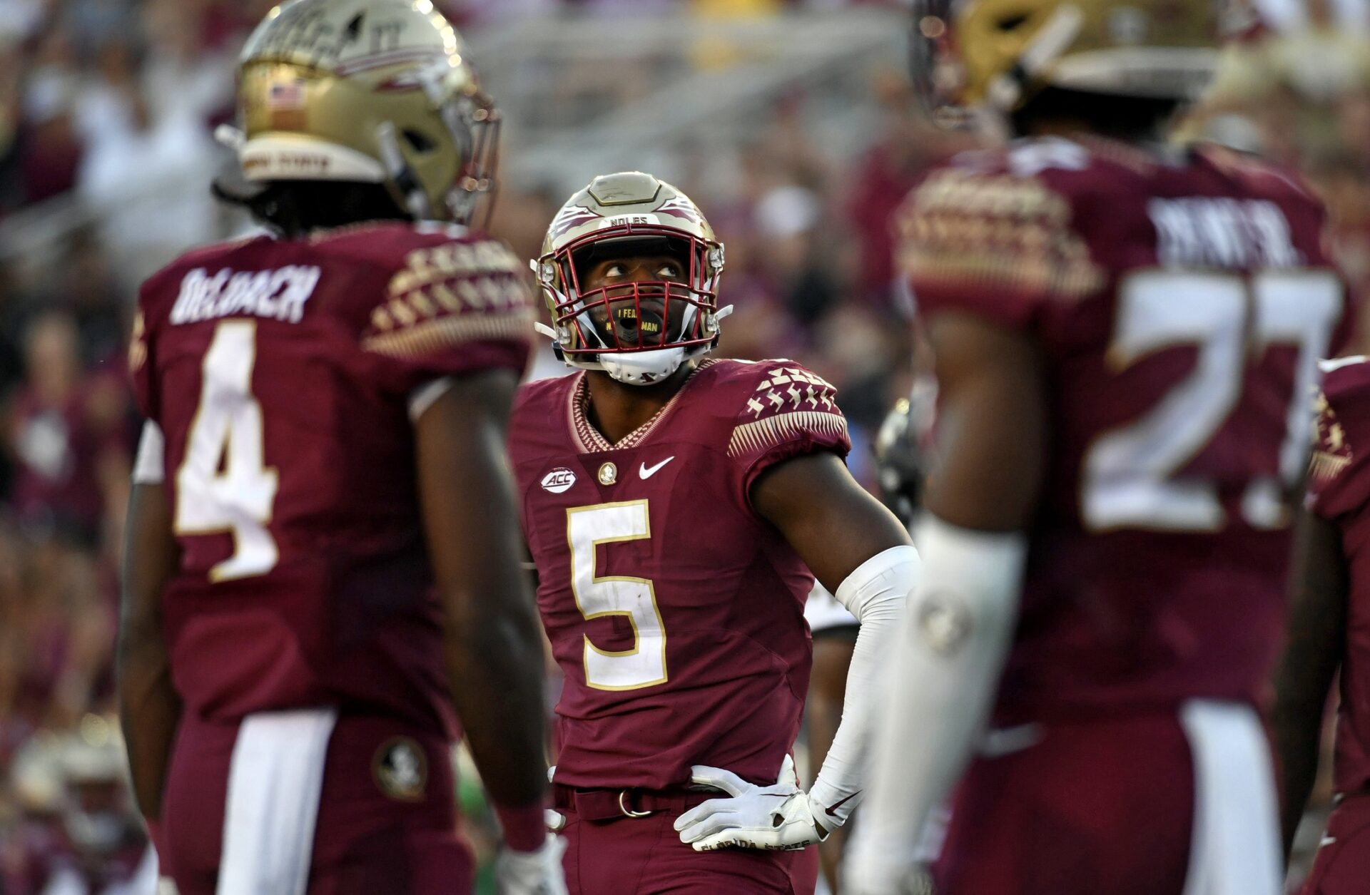 Florida State DE Jared Verse (5) looks on after the Seminoles' loss to Wake Forest.