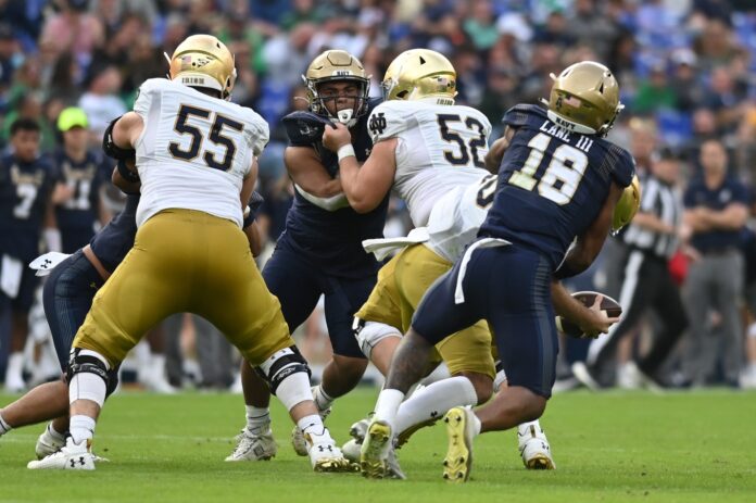 Navy and Notre Dame in a play during their annual meeting in 2022.