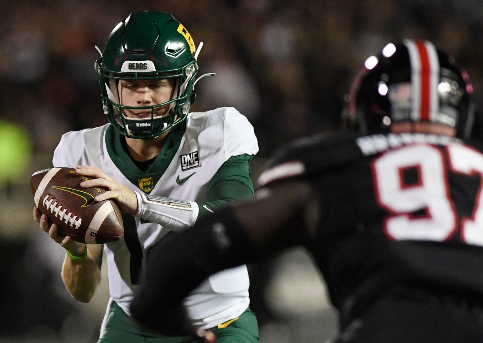 Baylor's quarterback Blake Shapen (12) prepares to throw the ball against Texas Tech, Saturday, Oct. 29, 2022, at Jones AT&T Stadium.