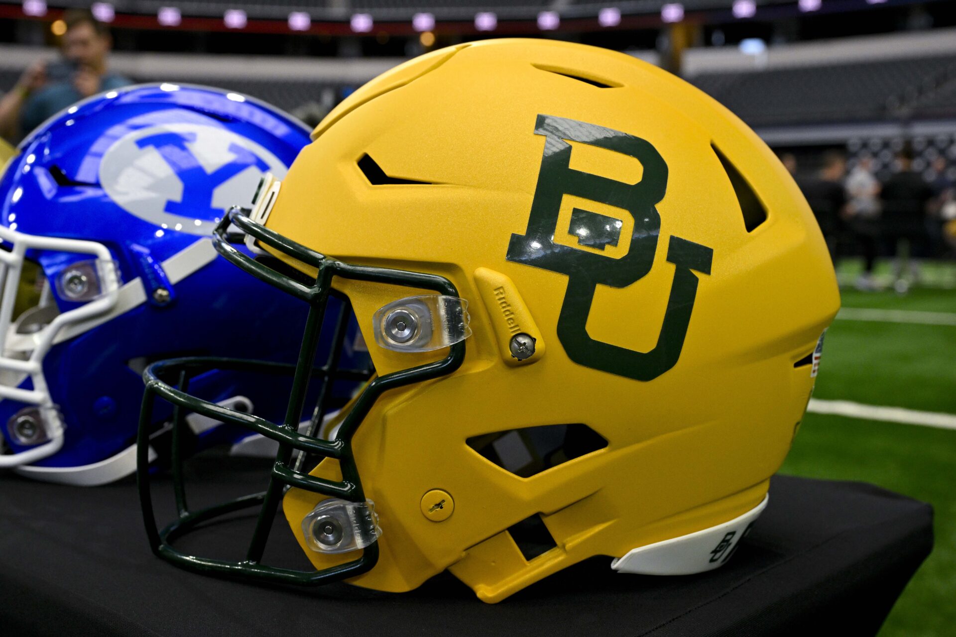 A view of the Baylor Bears helmet and logo during Big 12 football media day at AT&T Stadium.