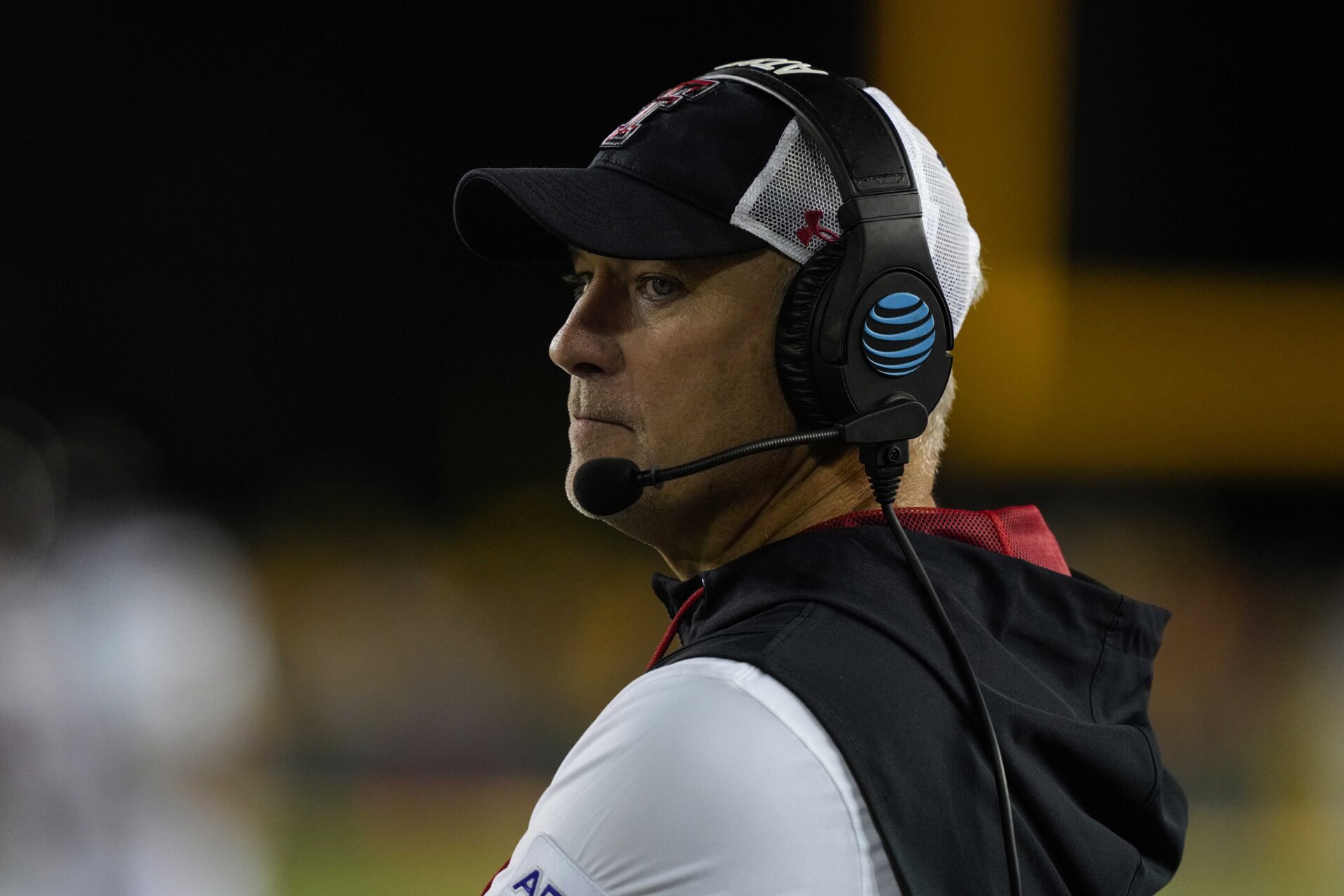 Sep 2, 2023; Laramie, Wyoming, USA; Texas Tech Red Raiders head football coach Joey McGuire against the Wyoming Cowboys during the fourth quarter at Jonah Field at War Memorial Stadium. Mandatory Credit: Troy Babbitt-USA TODAY Sports
