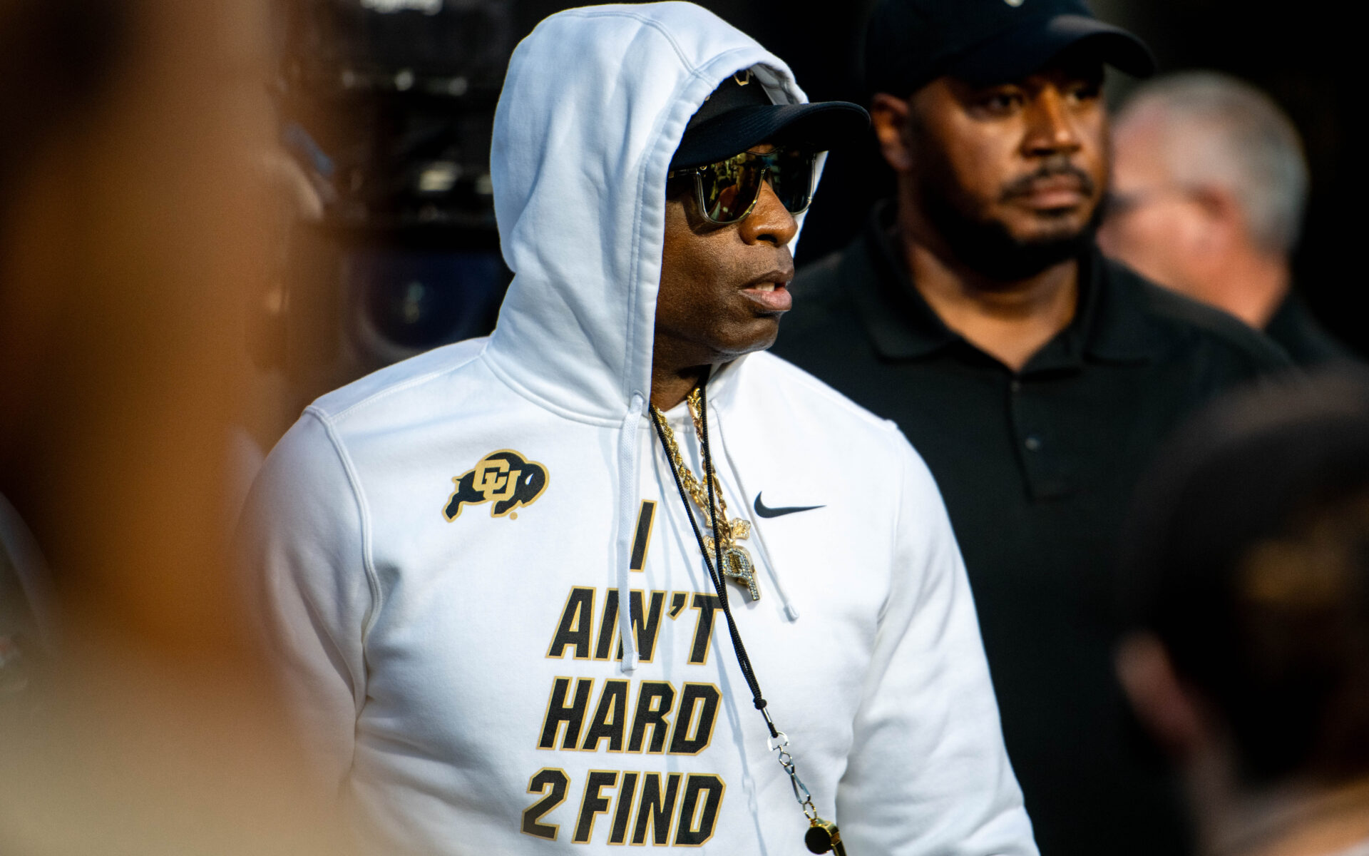 CU football head coach Deion Sanders comes out of the locker room before the Rocky Mountain Showdown on Sept. 16, 2023 at Folsom Field in Boulder, Colo.