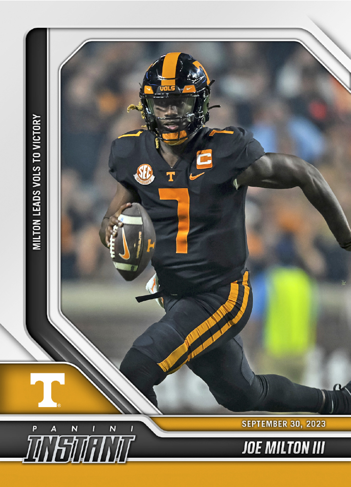 Joe Milton's Instant Card from his victory over Sout Carolina is available exclusively from Panini America