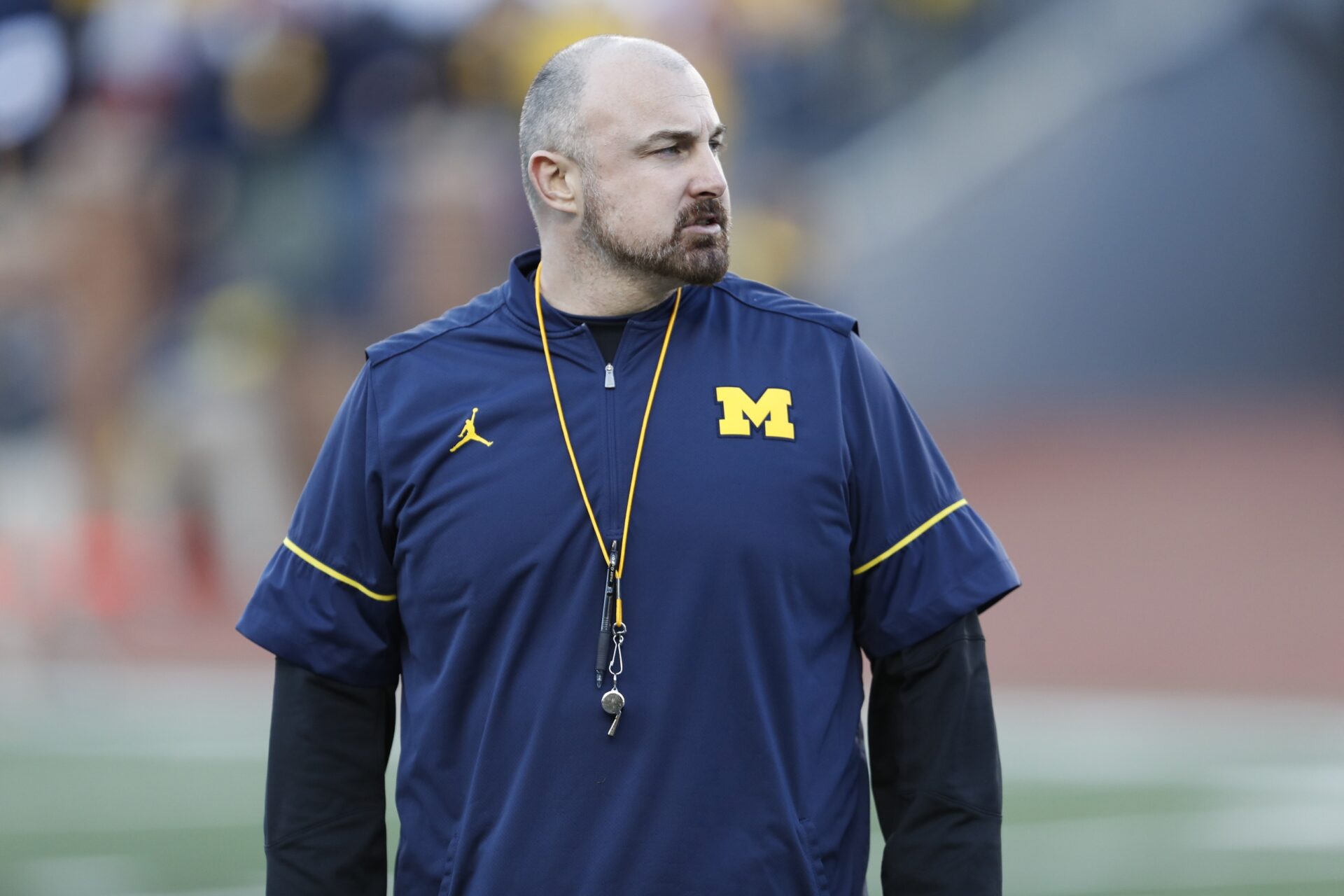 Michigan Wolverines special teams coordinator Chris Partridge looks on during the spring football game at Michigan Stadium. Source: Raj Mehta-USA TODAY Sports