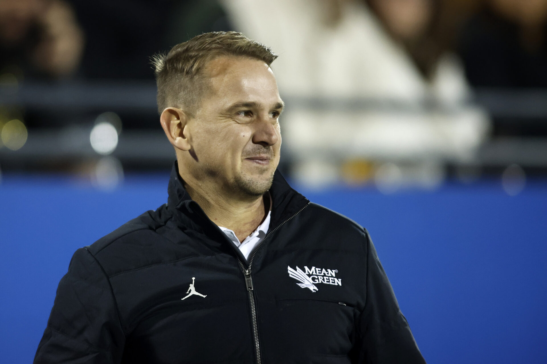 New North Texas Mean Green head coach Eric Morris reacts on the sidelines during a game against the Boise State Broncos at Toyota Stadium.