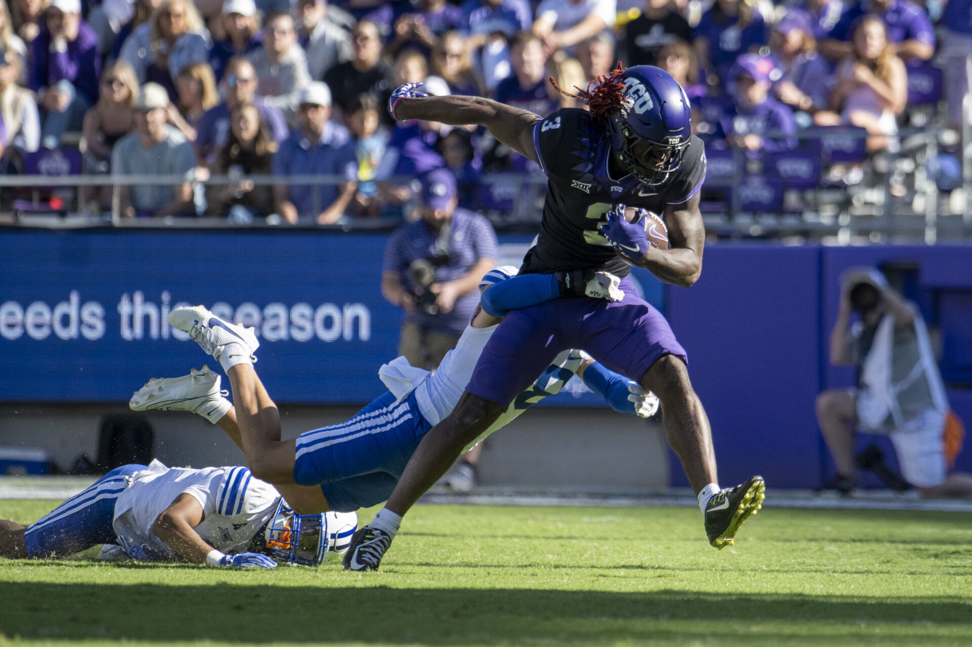 TCU Horned Frogs wide receiver Savion Williams (3) in action during the game between the TCU Horned Frogs and the Brigham Young Cougars at Amon G. Carter Stadium.