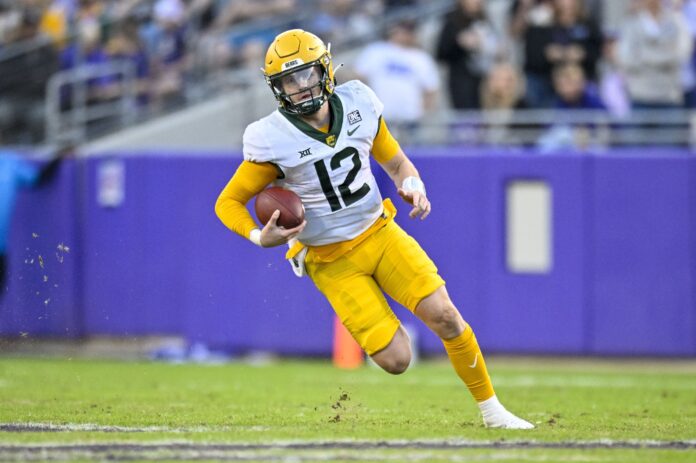 Baylor Bears quarterback Blake Shapen (12) in action during the game between the TCU Horned Frogs and the Baylor Bears at Amon G. Carter Stadium.