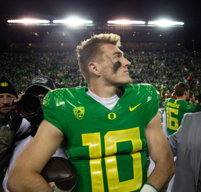 In the 2023 Pac-12 Championship Game, Oregon QB Bo Nix has moved up another few spots on the all-time and Oregon passing yards lists.