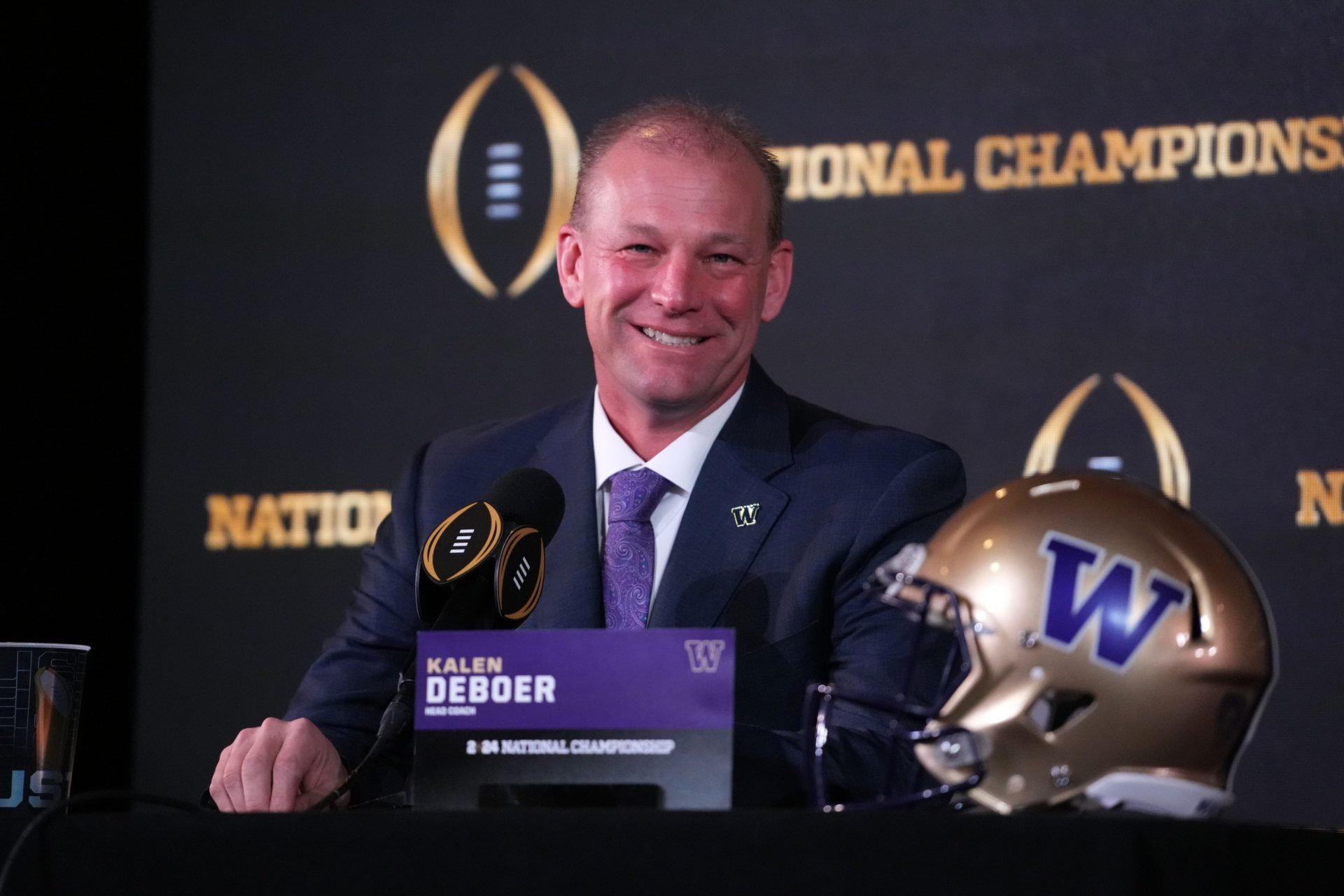 Washington Huskies coach Kalen DeBoer at the CFP National Championship Head Coaches press conference at JW Marriot Houston by the Galleria.