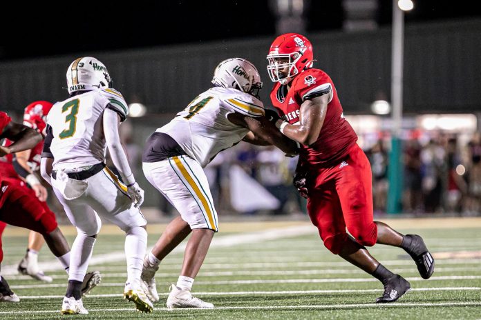 Savannah Christian‘s Elijah Griffin applying pressure during Friday night game against Savannah Country Day School.