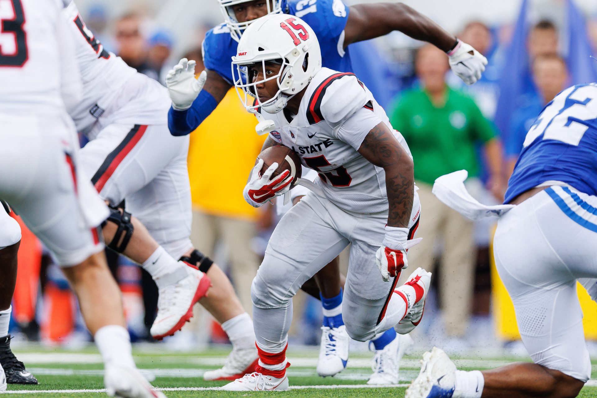 Sep 2, 2023; Lexington, Kentucky, USA; Ball State Cardinals running back Marquez Cooper (15) during the game at Kroger Field. Mandatory Credit: Jordan Prather-USA TODAY Sports