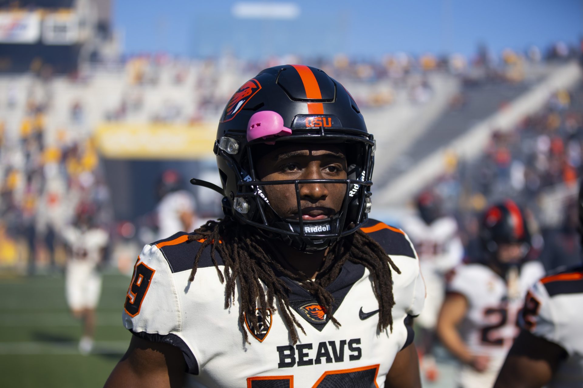 Oregon State Beavers defensive back Skyler Thomas (19) against the Arizona State Sun Devils at Sun Devil Stadium.