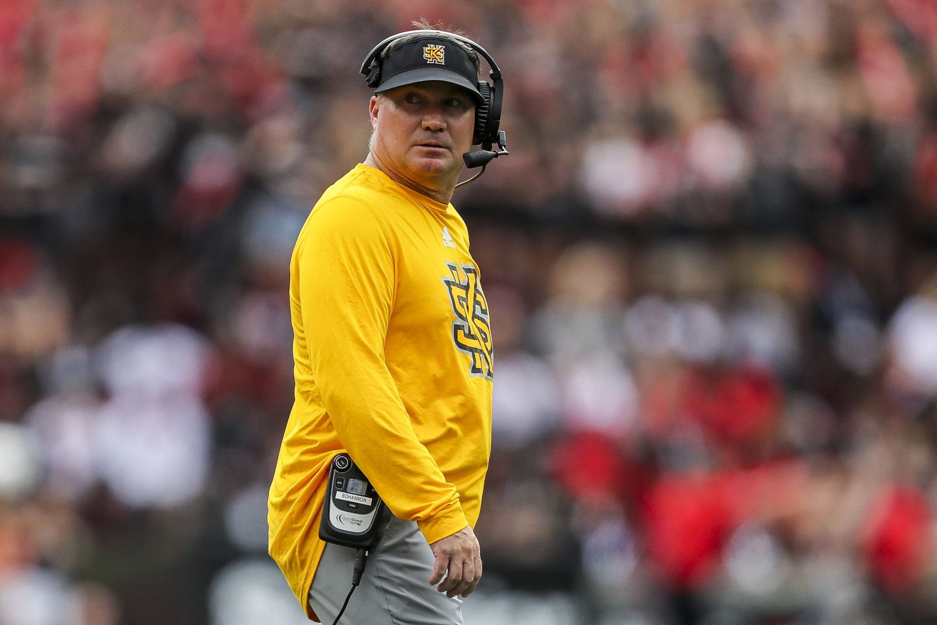 Sep 10, 2022; Cincinnati, Ohio, USA; Kennesaw State Owls head coach Brian Bohannon during the first half against the Cincinnati Bearcats at Nippert Stadium. Mandatory Credit: Katie Stratman-USA TODAY Sports