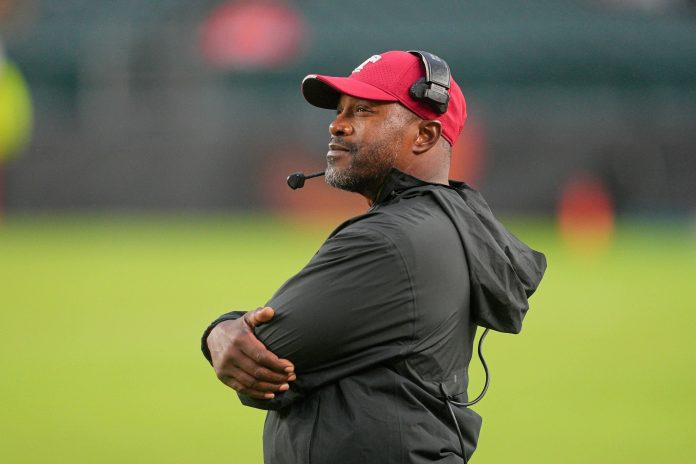 Sep 23, 2023; Philadelphia, Pennsylvania, USA; Temple Owls head coach Stan Drayton looks on in the second half against the Miami Hurricanes at Lincoln Financial Field. Mandatory Credit: Andy Lewis-USA TODAY Sports