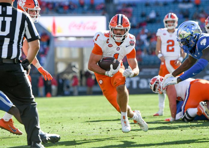 Clemson running back Will Shipley (1) during the fourth quarter of the TaxSlayer Gator Bowl at EverBank Stadium in Jacksonville , Florida, Friday, December 29, 2023. Clemson won 38-35.