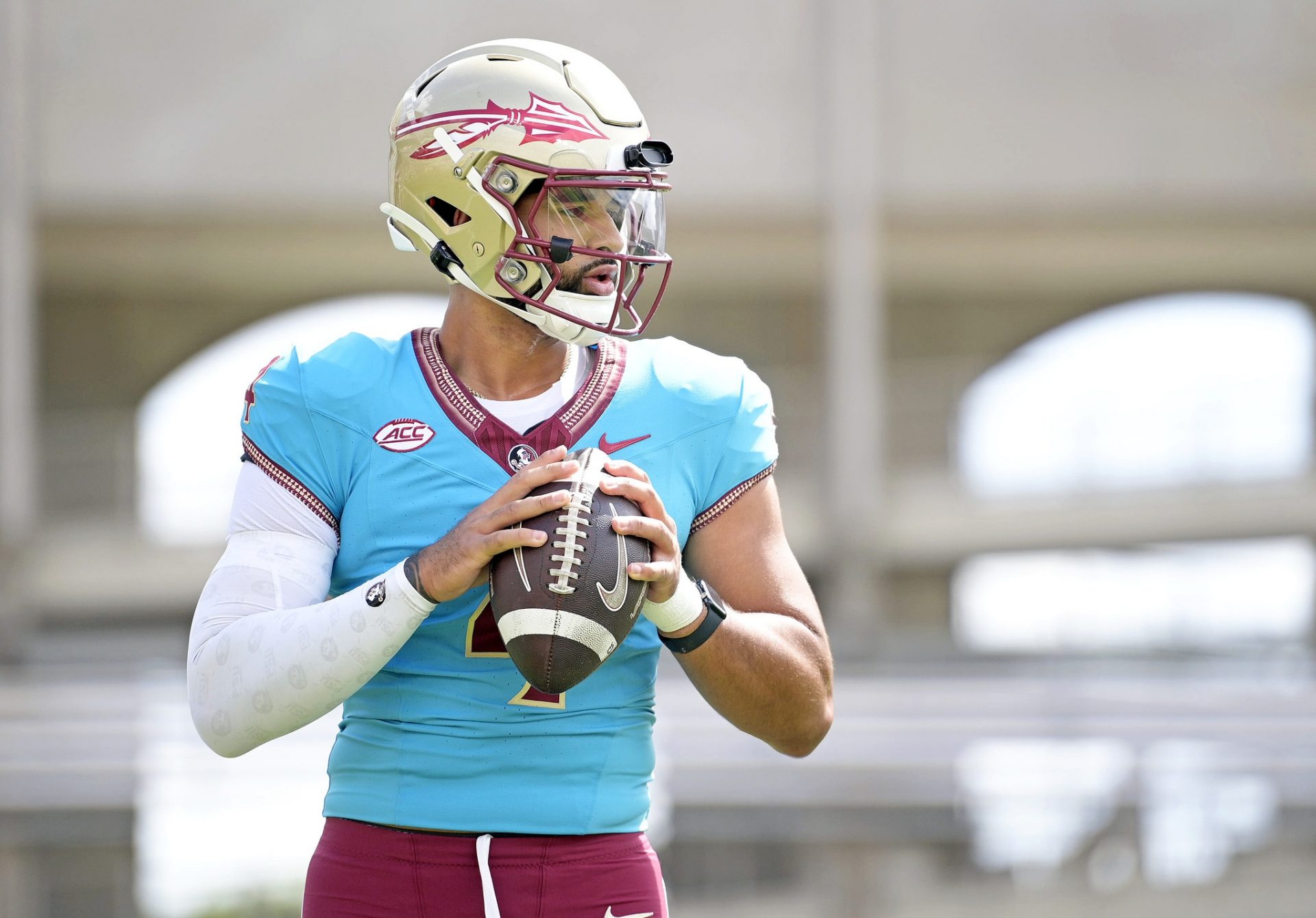 Florida State Seminoles quarterback DJ Uiagalelei (4) during the Spring Showcase at Doak S. Campbell Stadium.