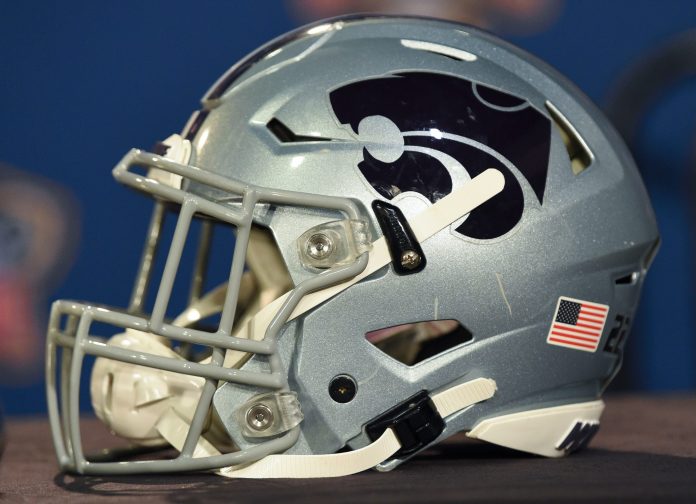 Dec 30, 2022; New Orleans, LA, USA; A Kansas State football helmet is displayed at the Sheraton Hotel in New Orleans in the final lead up to the Sugar Bowl. Ncaa Football Sugar Bowl Coaches Press Conference