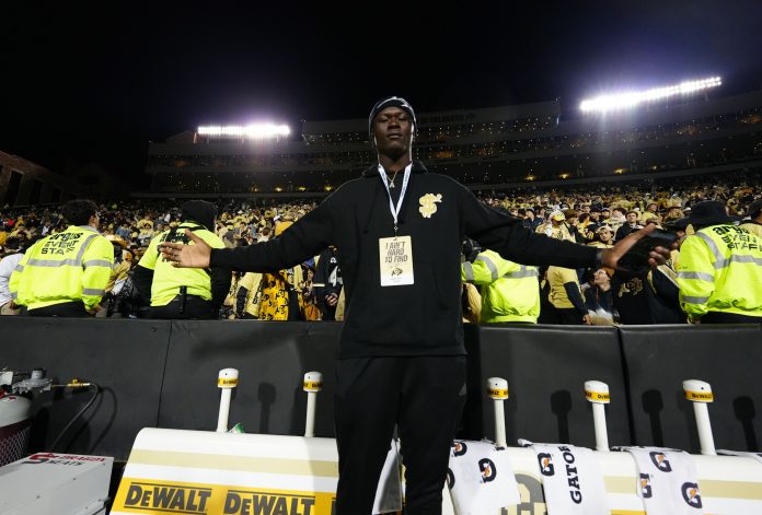 General view of Houston County Warner Robins Georgia quarterback Antwann Hill Jr. before the game between the Stanford Cardinal against the Colorado Buffaloes at Folsom Field.