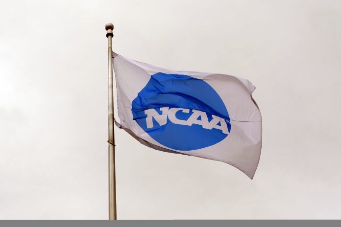 A NCAA logo flag at Hayward Field.