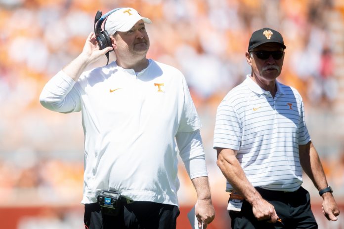 Tennessee head coach Josh Heupel during Tennessee's Orange & White spring football game at Neyland Stadium on Saturday, April 13, 2024.