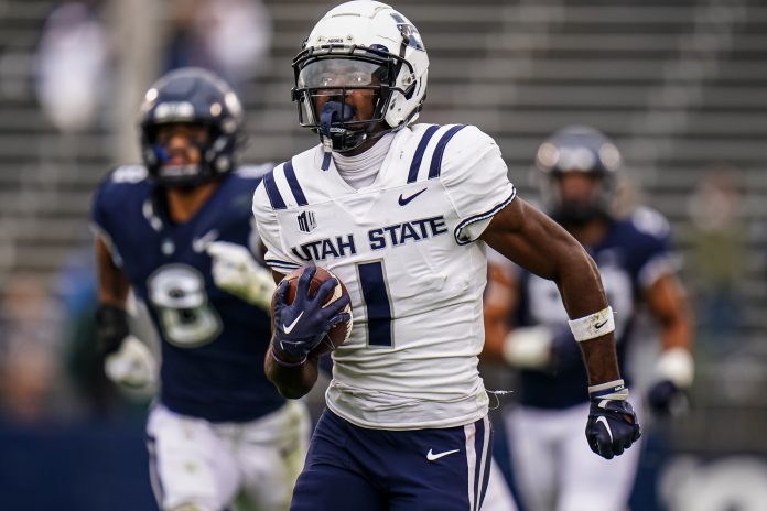 Could Utah State Aggies WR Jalen Royals (1) be on the move through the transfer portal following Blake Anderson's exit?