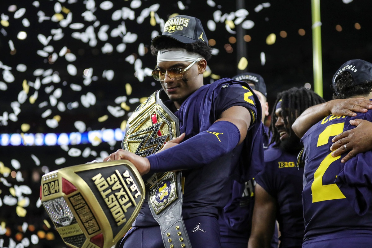 Michigan defensive back Will Johnson celebrate 34-13 win over Washington at the national championship game at NRG Stadium.