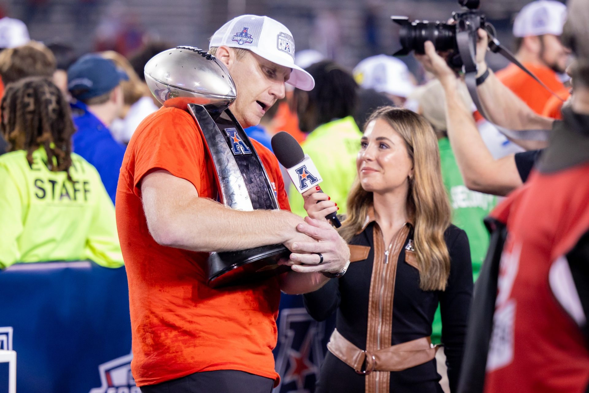 Southern Methodist Mustangs head coach Rhett Lashlee talks to media after the game against the Tulane Green Wave at Yulman Stadium.