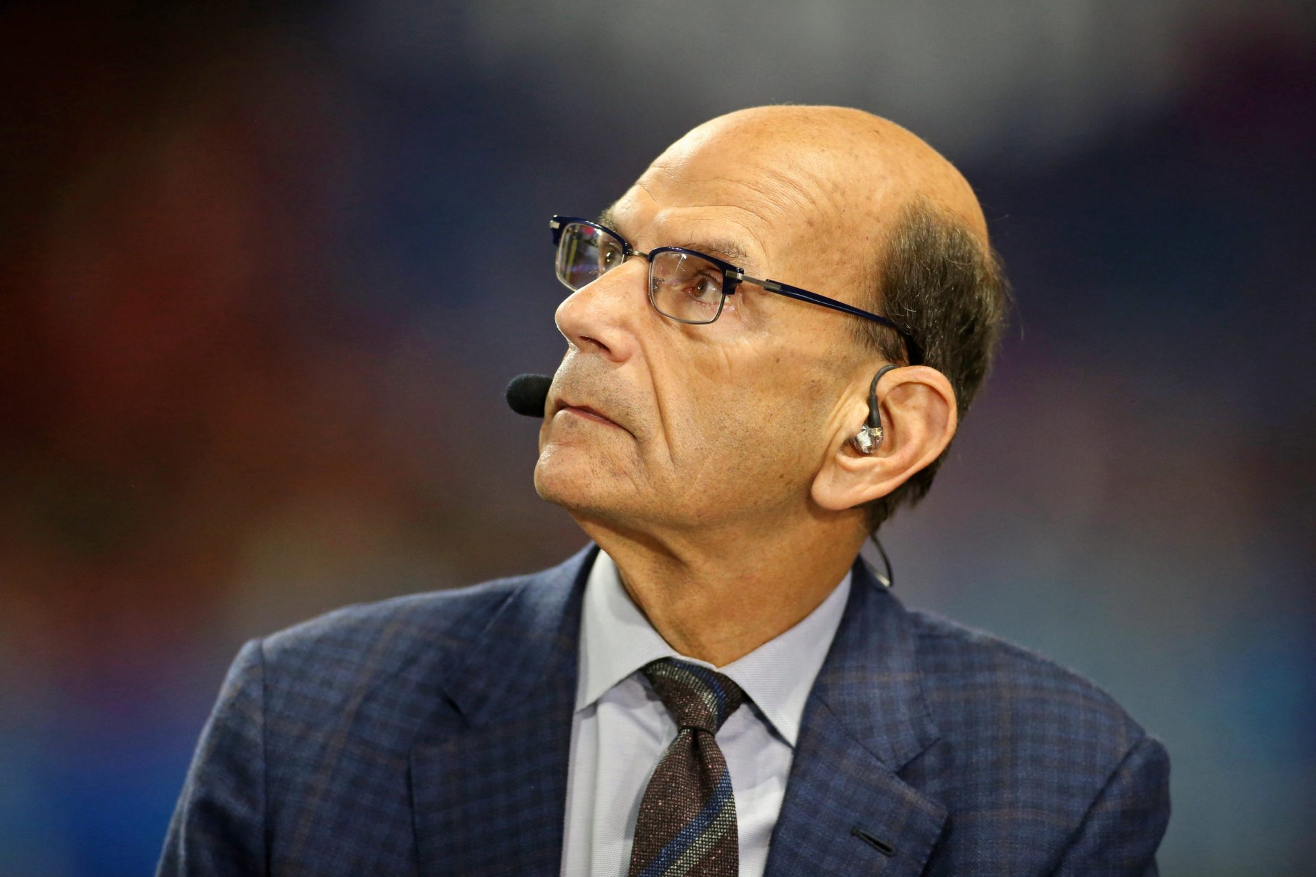 SEC network host Paul Finebaum looks on before the 2022 Peach Bowl between the Georgia Bulldogs and the Ohio State Buckeyesat Mercedes-Benz Stadium.