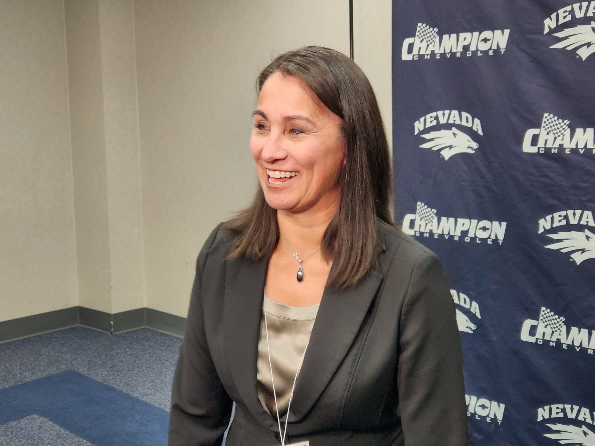 Mountain West commissioner Gloria Nevarez speaks to the media on Wednesday, Feb. 28-29 at Lawlor Events Center.