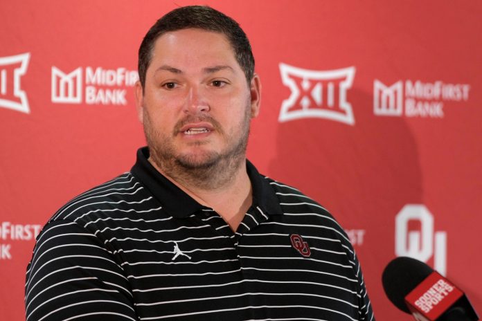 OU offensive coordinator Jeff Lebby speaks during a media day for the University of Oklahoma Sooners (OU) football team in Norman, Okla., Tuesday, Aug. 1, 2023.