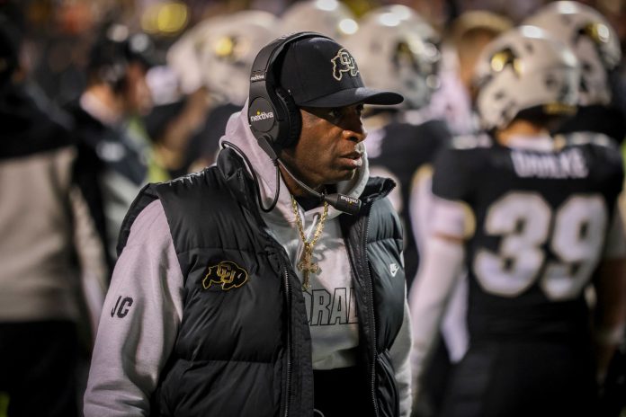 Colorado Buffaloes head coach Deion Sanders during the game against the Oregon State Beavers at Folsom Field.