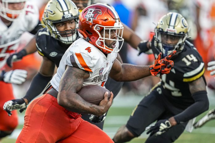 Bowling Green Falcons running back Terion Stewart (4) runs the ball against the Georgia Tech Yellow Jackets during the second half at Hyundai Field. Mandatory Credit: Dale Zanine-USA TODAY Sports