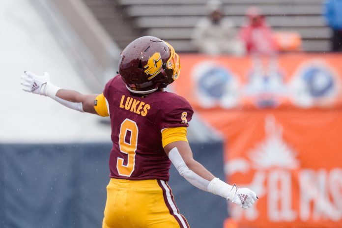 Central Michigan's Marion Lukes (9) at the 88th Tony the Tiger Sun Bowl against Washington State at Sun Bowl Stadium in El Paso, Texas, on Friday, Dec. 31, 2021.