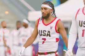 USA flag football champion Darrell Doucette during a game.