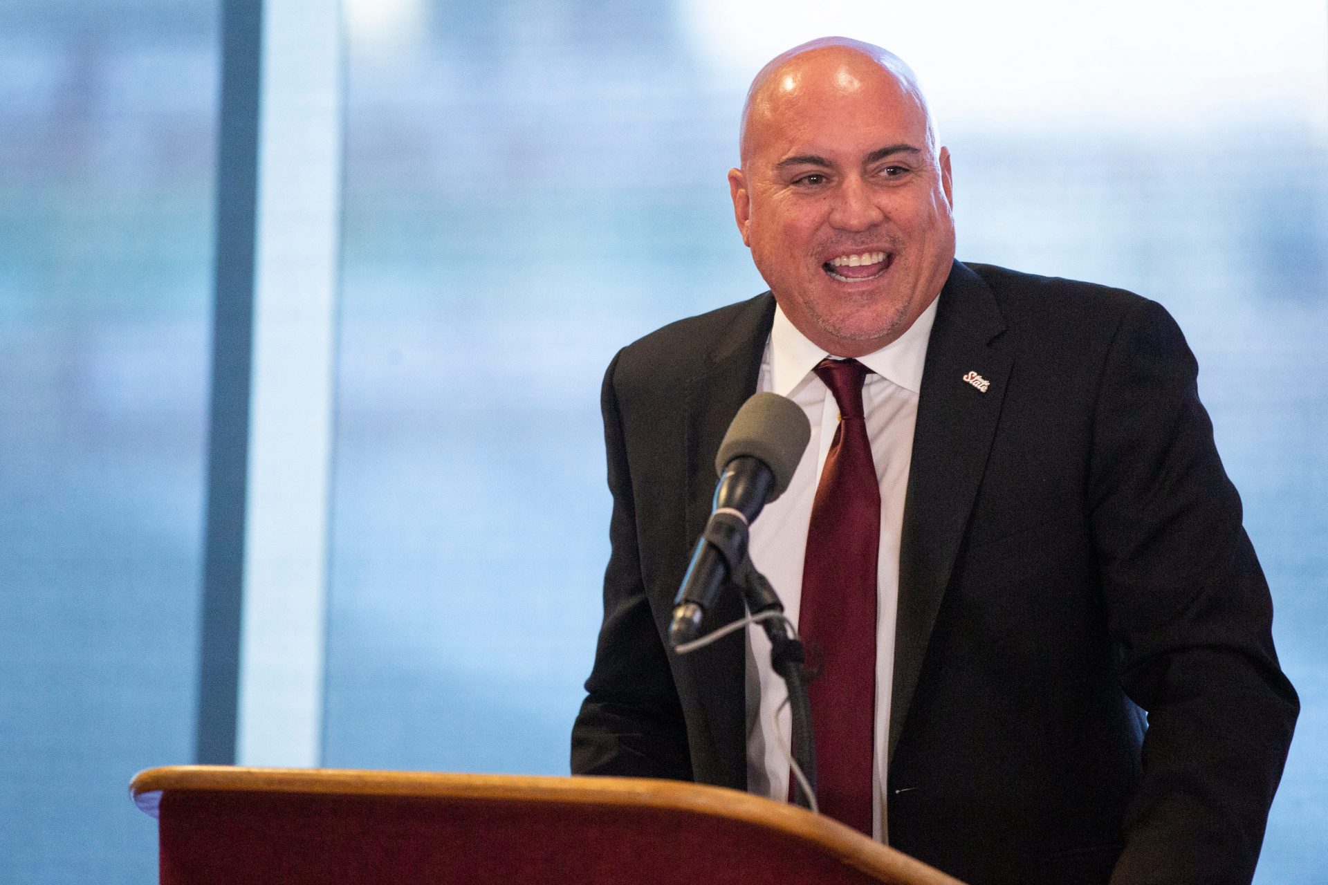 Tony Sanchez, the new head coach of the Aggie football team, speaks to the audience and news media during a news conference on Wednesday, Jan. 3, 2024, at New Mexico State University. © Meg Potter/Sun-News / USA TODAY NETWORK