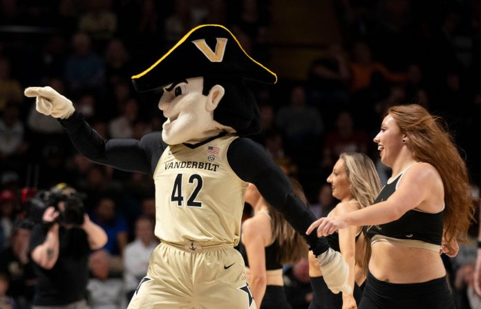 Vanderbilt mascot Mr. Commodore dances during a timeout during the first half of the game against Tennessee at Memorial Gymnasium Wednesday, Feb. 8, 2023, in Nashville, Tenn. Ncaa Basketball Tennessee At Vanderbilt