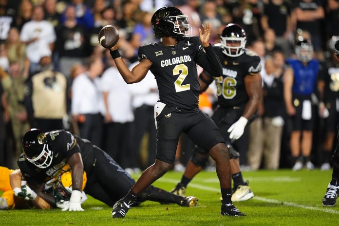 Colorado Buffaloes quarterback Shedeur Sanders (2) prepares to pass the ball in the second half against the North Dakota State Bison at Folsom Field. Mandatory Credit: Ron Chenoy-USA TODAY Sports