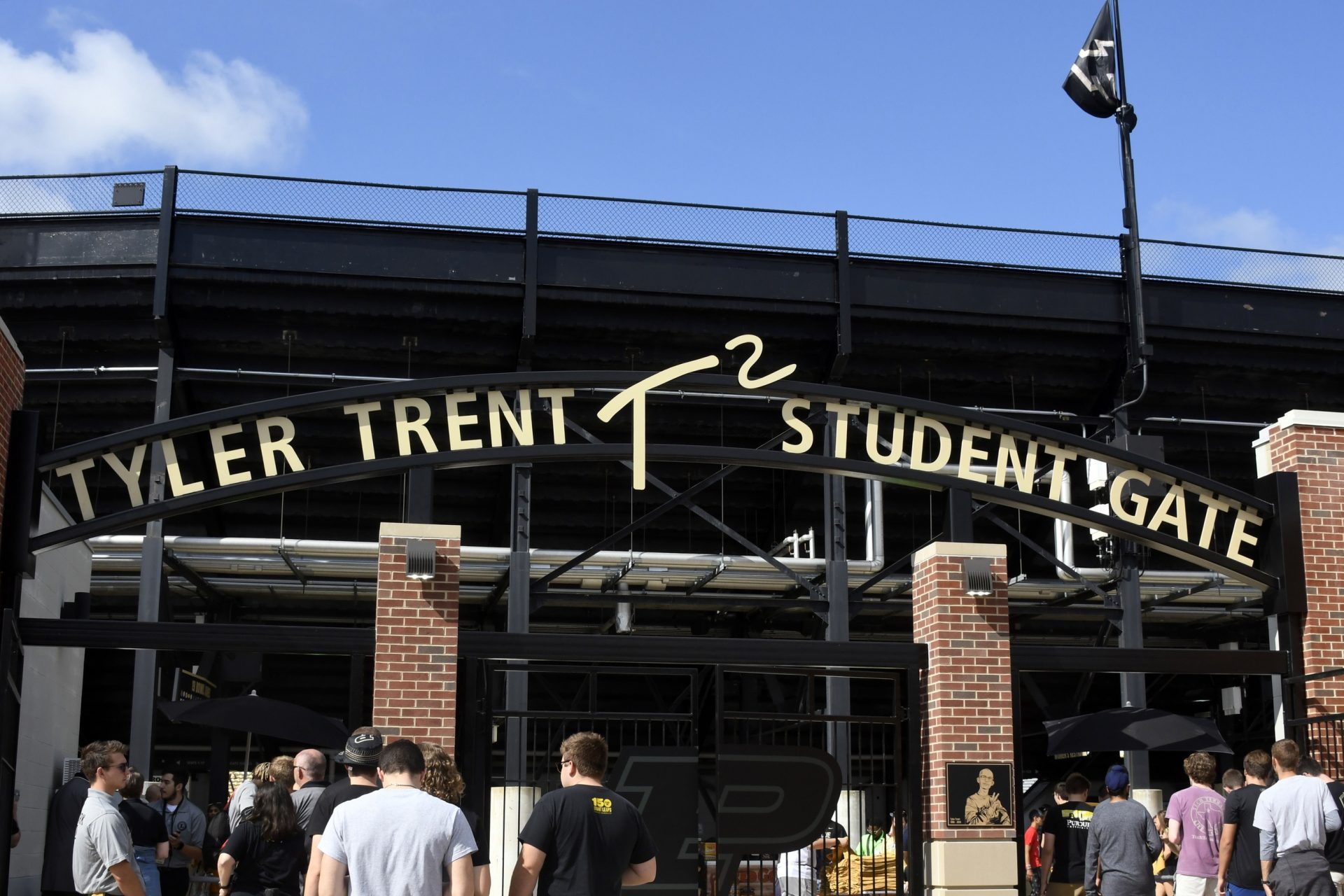 The Tyler Trent Student Gate at Ross-Ade Stadium, placed in honor of former student and super fan Tyler Trent before the gam between the Purdue Boilermakers and the Vanderbilt Commodores.