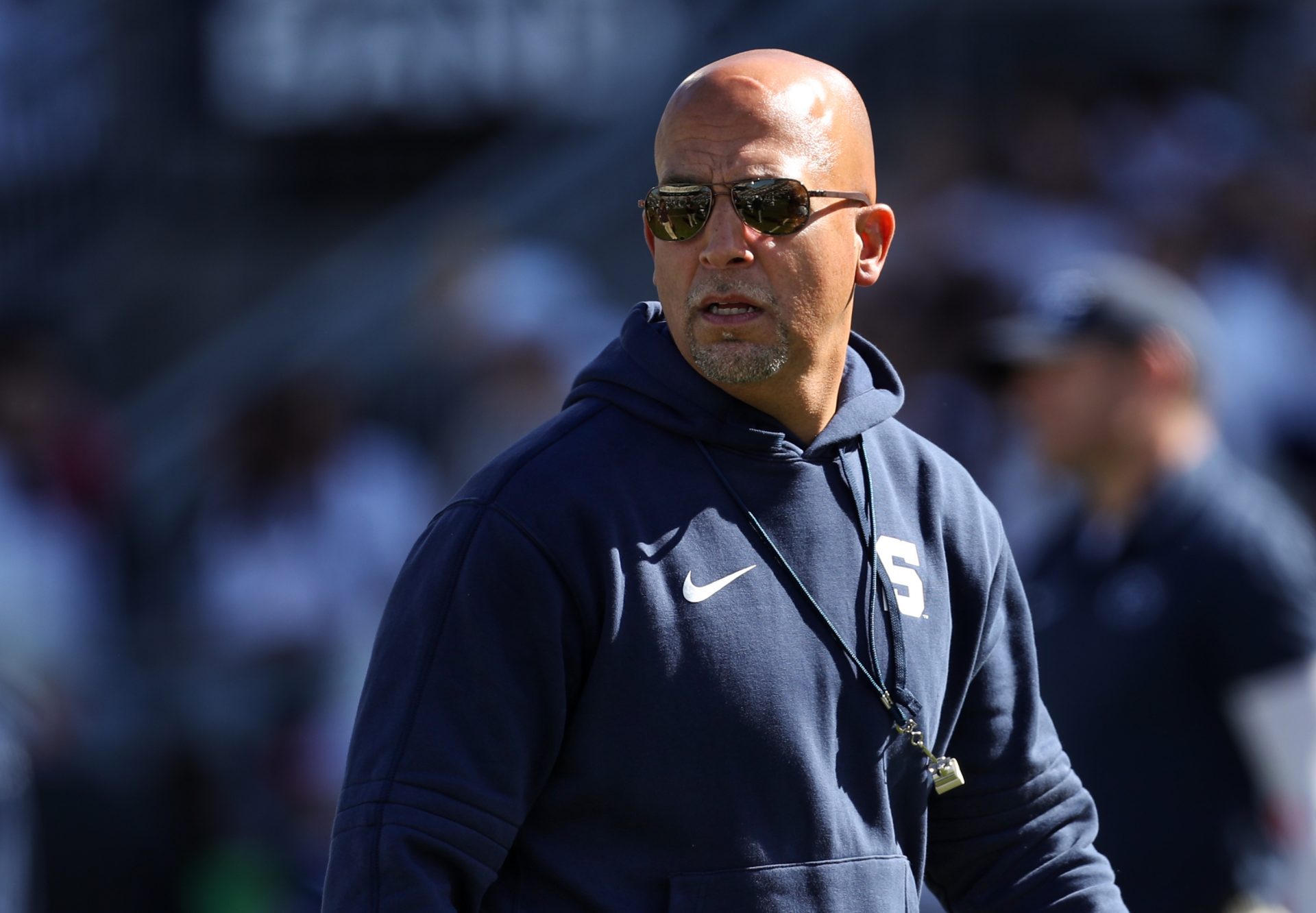 Penn State Nittany Lions head coach James Franklin walks on the field during a warmup prior to the game against the UCLA Bruins at Beaver Stadium.