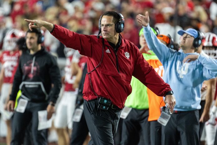 Indiana Hoosiers head coach Curt Cignetti reacts in the second half against the Michigan Wolverines at Memorial Stadium.