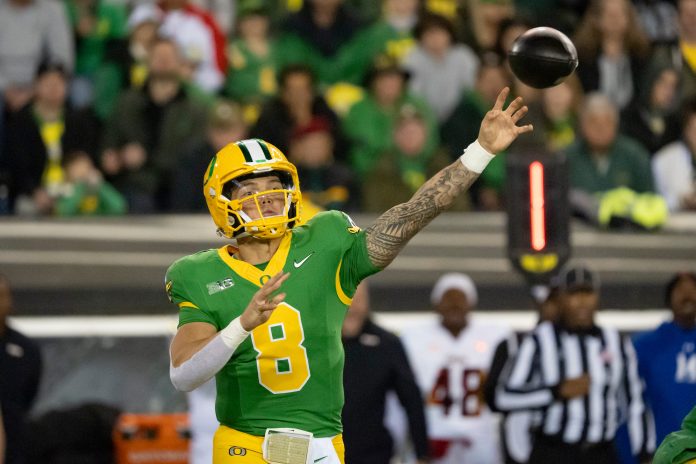 The top 10 2025 NFL Draft QB Rankings feature Oregon QB Dillon Gabriel (No. 10) and Georgia QB Carson Beck (No. 9) in Week 12 of the college football season.