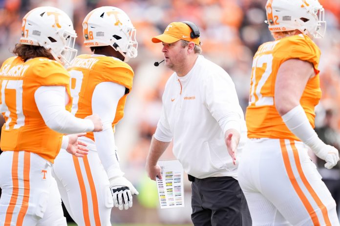 Tennessee head coach Josh Heupel during a college football game between Tennessee and UTEP at Neyland Stadium in Knoxville, Tenn., Saturday, Nov. 23, 2024.