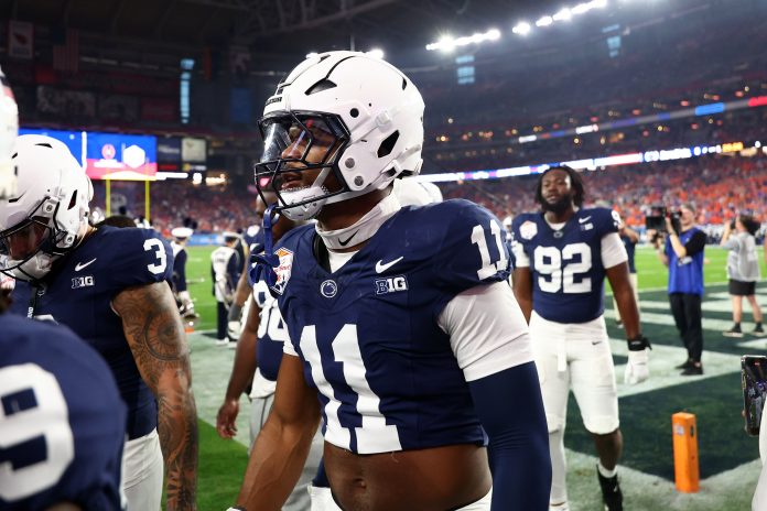 Penn State star defensive end Abdul Carter suffered an arm injury against Boise State, putting his status in question for the remainder of the Fiesta Bowl.