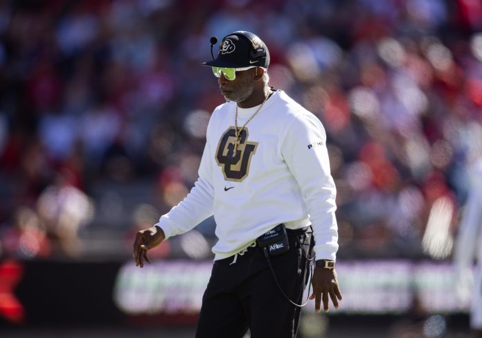 Colorado Buffalos head coach Deion Sanders against the Arizona Wildcats at Arizona Stadium.