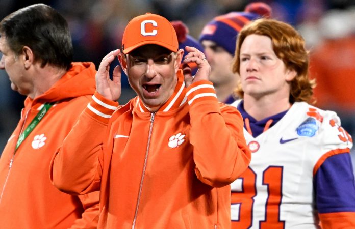 Clemson Tigers head coach Dabo Swinney before the 2024 ACC Championship game against the Southern Methodist Mustangs at Bank of America Stadium.