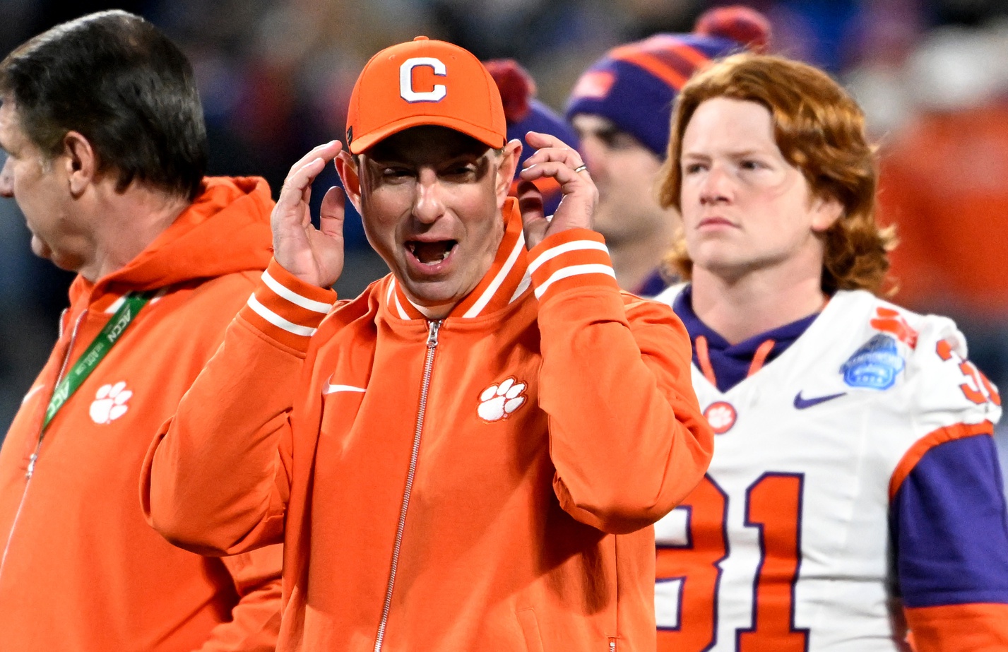 Clemson Tigers head coach Dabo Swinney before the 2024 ACC Championship game against the Southern Methodist Mustangs at Bank of America Stadium.